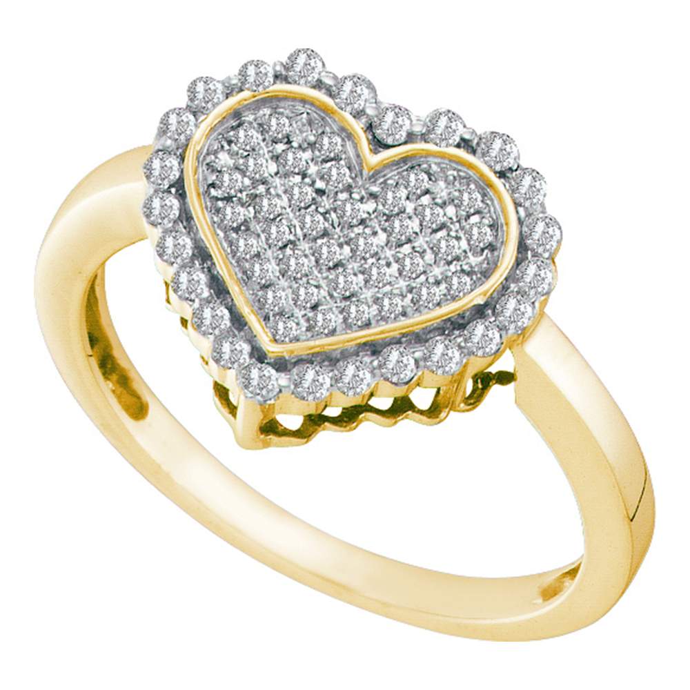 10kt Yellow Gold Womens Round Diamond Heart Cluster Ring 1/4 Cttw