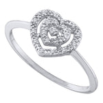 10kt White Gold Womens Round Diamond Slender Heart Cluster Ring 1/20 Cttw