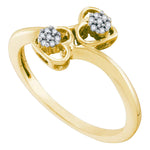 10kt Yellow Gold Womens Round Diamond Slender Double Heart Bypass Ring 1/20 Cttw