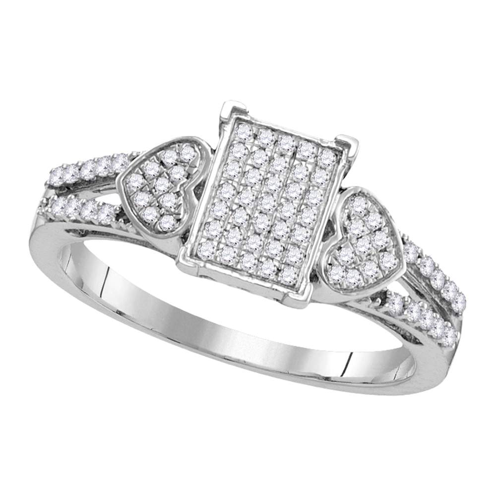 10kt White Gold Womens Round Diamond Double Heart Square Cluster Ring 1/4 Cttw