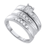 10kt White Gold His & Hers Round Diamond Cluster Matching Bridal Wedding Ring Band Set 3/8 Cttw