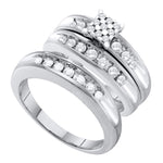 10kt White Gold His & Hers Round Diamond Cluster Matching Bridal Wedding Ring Band Set 3/4 Cttw