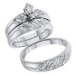 10kt White Gold His & Hers Marquise Diamond Solitaire Matching Bridal Wedding Ring Band Set 1/4 Cttw