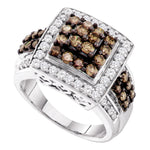 10kt White Gold Womens Round Cognac-brown Color Enhanced Diamond Square Cluster Ring 1-1/2 Cttw