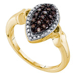 10kt Yellow Gold Womens Round Cognac-brown Color Enhanced Diamond Oval Cluster Ring 1/5 Cttw