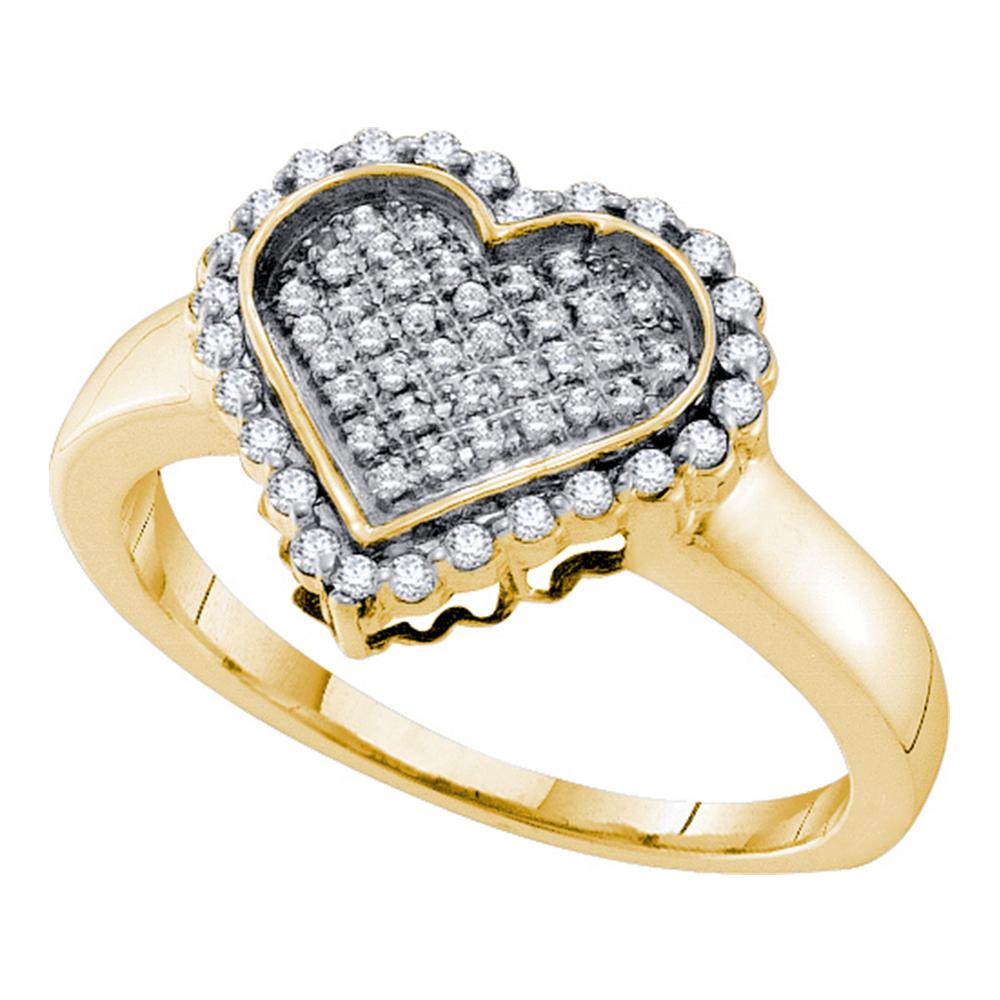 10kt Yellow Gold Womens Round Diamond Heart Cluster Ring 1/4 Cttw