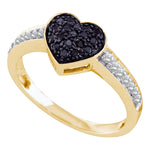 10k Yellow Gold Womens Black Color Enhanced Round Diamond Heart Cluster Ring 1/3 Cttw