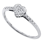 14kt White Gold Womens Round Diamond Heart Love Ring 1/12 Cttw