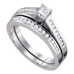 10kt White Gold Womens Princess Diamond Bridal Wedding Engagement Ring Band Set 1/2 Cttw