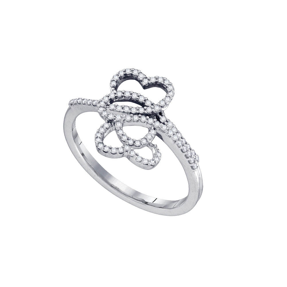 10kt White Gold Womens Round Diamond Slender Double Heart Ring 1/5 Cttw