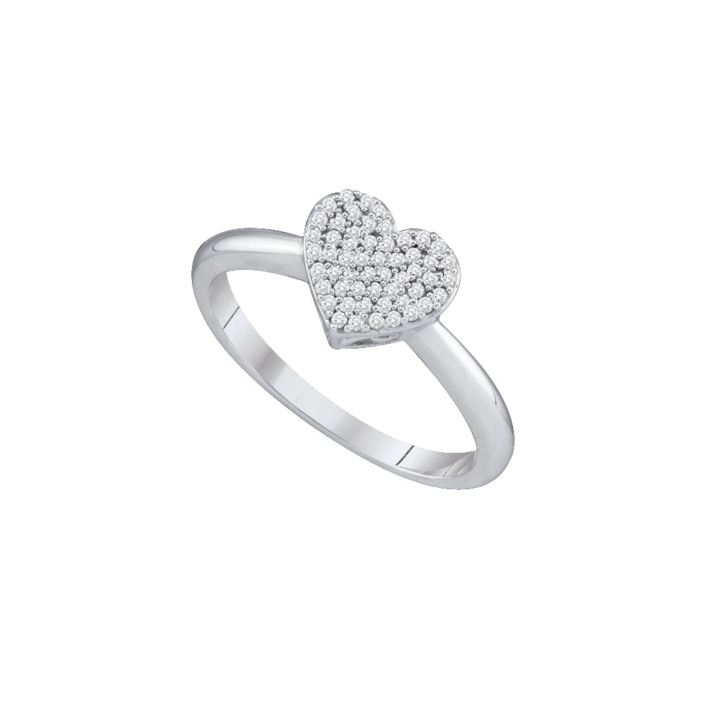 10kt White Gold Womens Round Diamond Heart Love Ring 1/6 Cttw