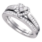 14kt White Gold Womens Diamond Heart Bridal Wedding Engagement Ring Band Set 1/2 Cttw