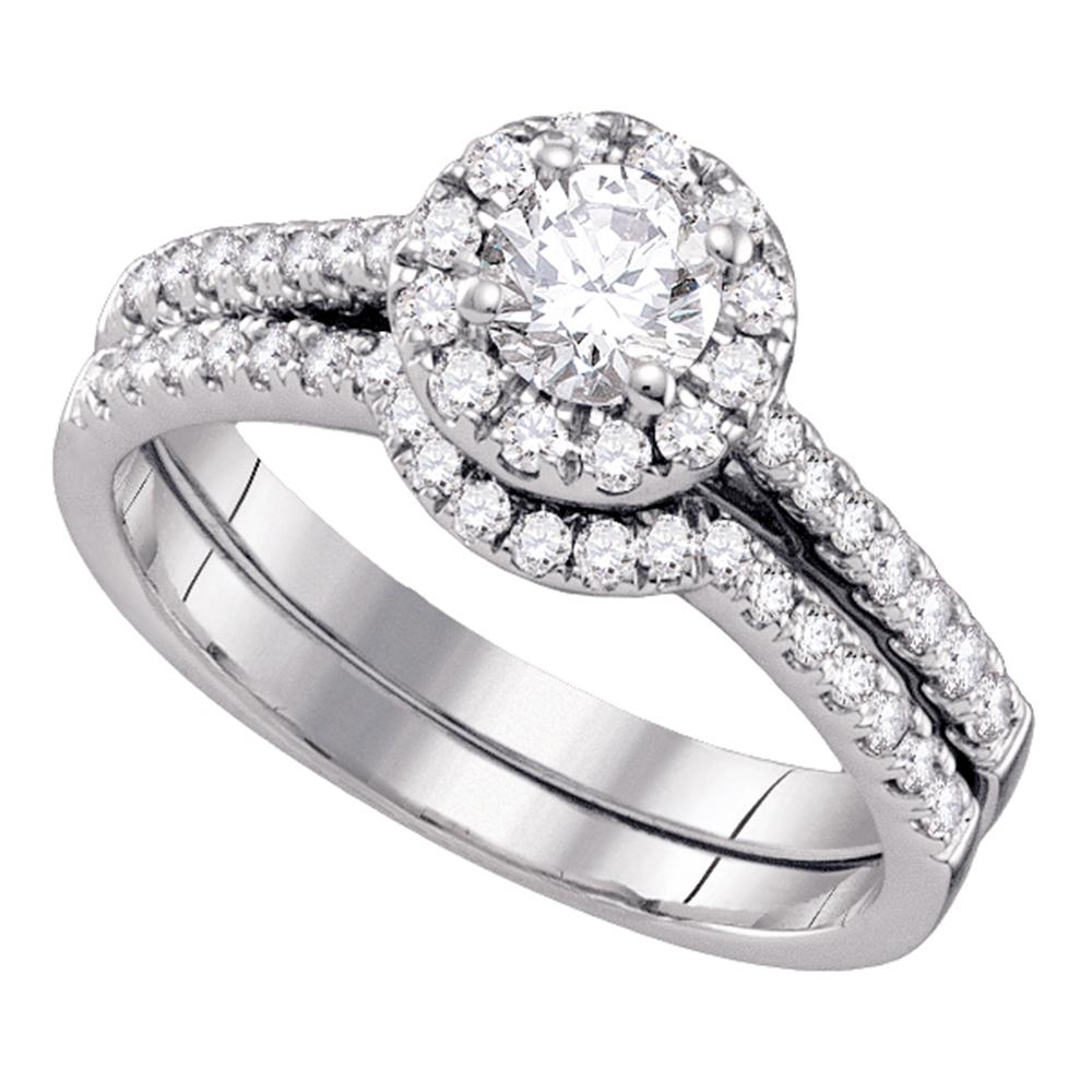 14kt White Gold Womens Round Diamond Halo Bridal Wedding Engagement Ring Band Set 1/2 Cttw