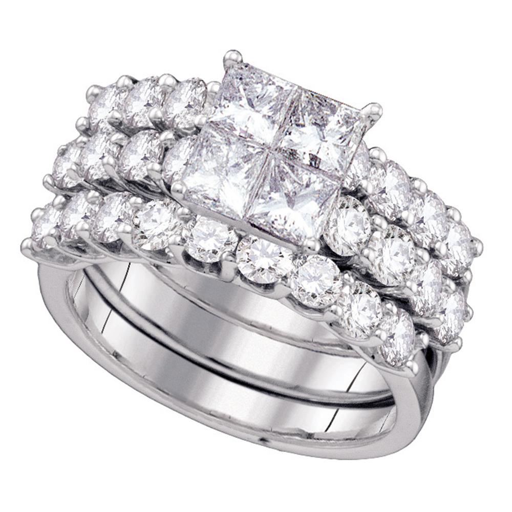 14kt White Gold Womens Princess Diamond 3-Piece Bridal Wedding