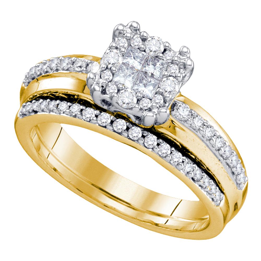 14kt Yellow Gold Womens Princess Round Diamond Soleil Bridal Wedding Engagement Ring Band Set 1/2 Cttw