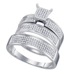 10kt White Gold His & Hers Round Diamond Cluster Matching Bridal Wedding Ring Band Set 1/2 Cttw