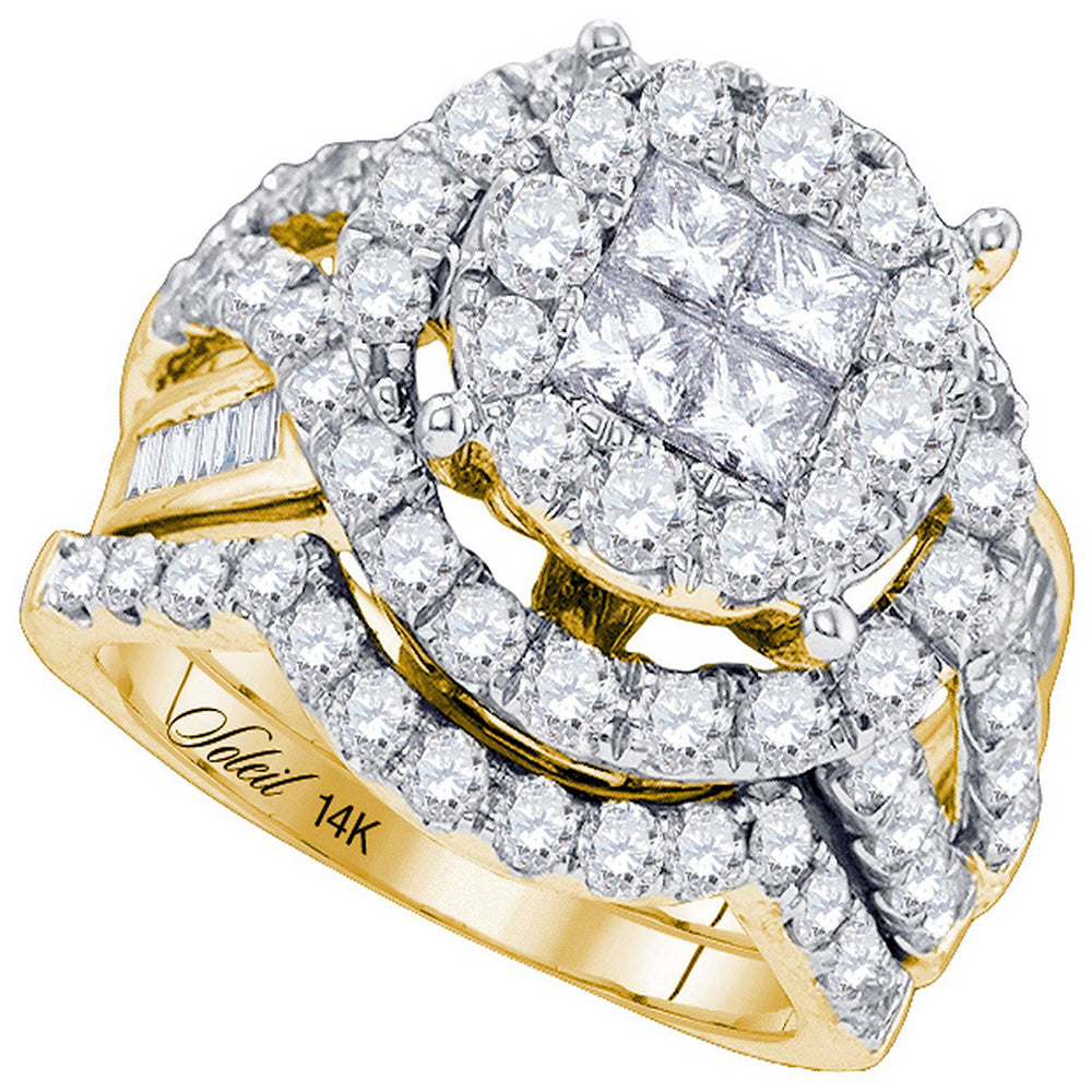 14kt Yellow Gold Womens Princess Round Diamond Soleil Bridal Wedding Engagement Ring Band Set 3.00 Cttw