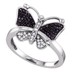 10kt White Gold Womens Round Black Color Enhanced Diamond Butterfly Bug Ring 1/4 Cttw