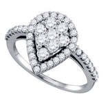 10k White Gold Round Diamond Teardrop-shape Cluster Engagement Anniversary Bridal Ring 1.00 Cttw