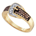 10k Yellow Gold Cognac-brown Color Enhanced Diamond Belt Buckle Band Ring 1/4 Cttw