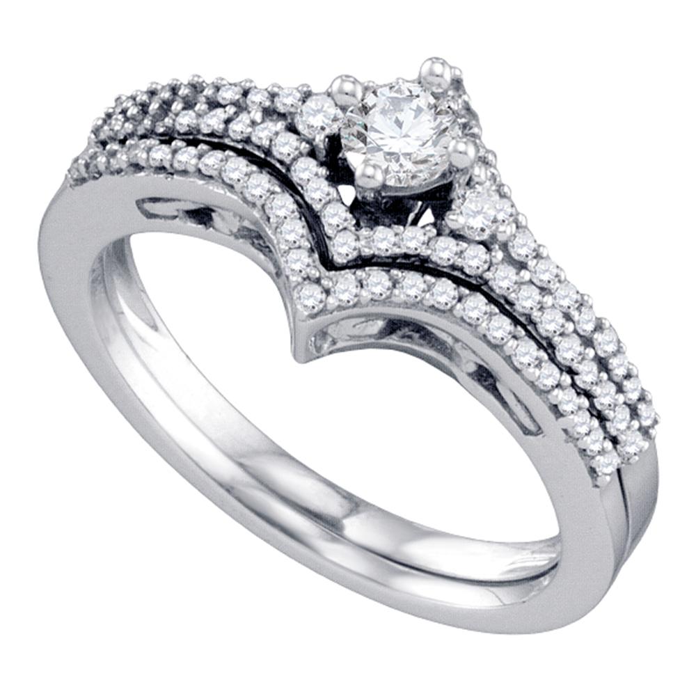 14kt White Gold Womens Round Diamond Chevron Bridal Wedding Engagement Ring Band Set 1/2 Cttw