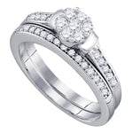 10kt White Gold Womens Diamond Cluster Bridal Wedding Engagement Ring Band Set 1/2 Cttw