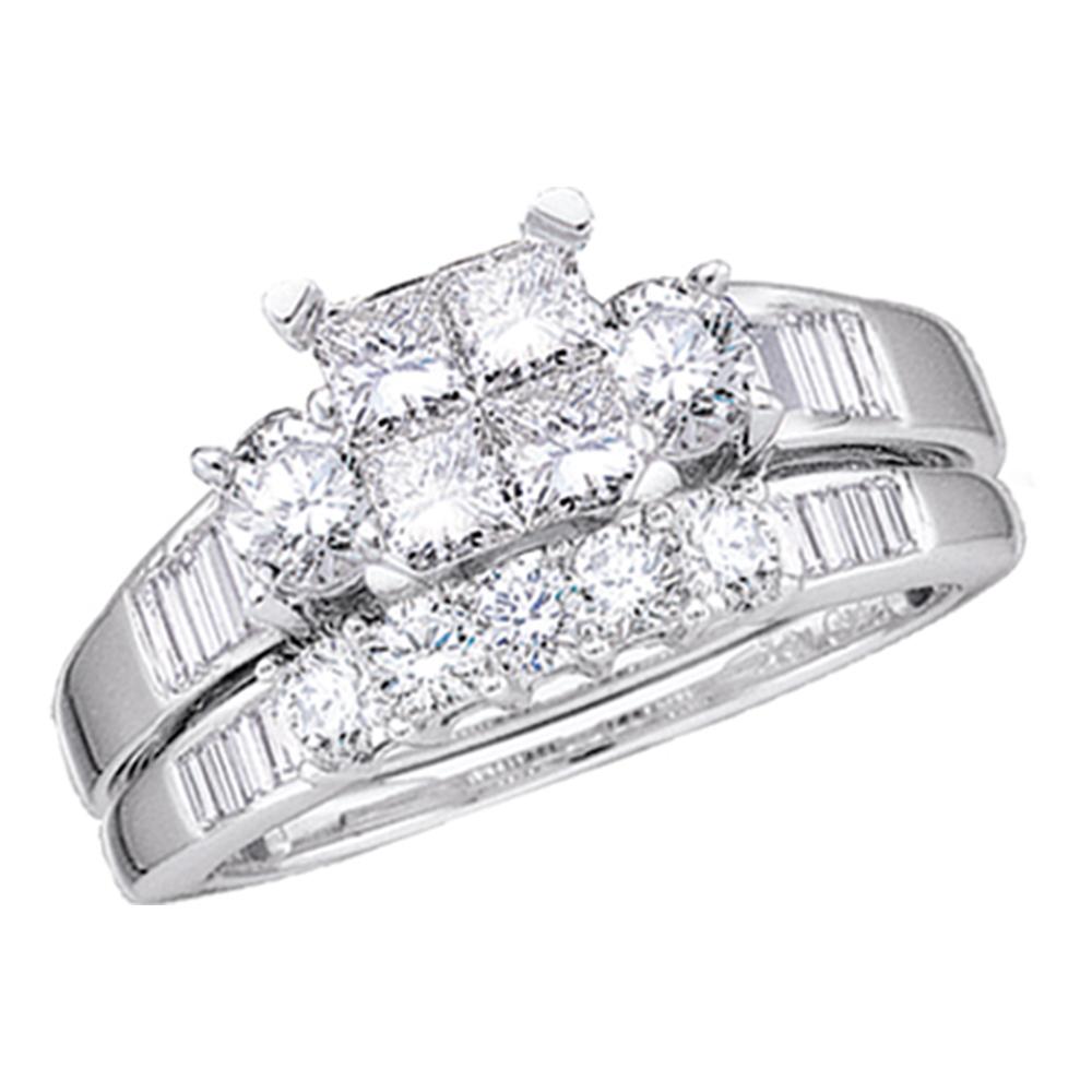 10kt White Gold Womens Princess Diamond Bridal Wedding Engagement Ring Band Set 1/2 Cttw - Size 5