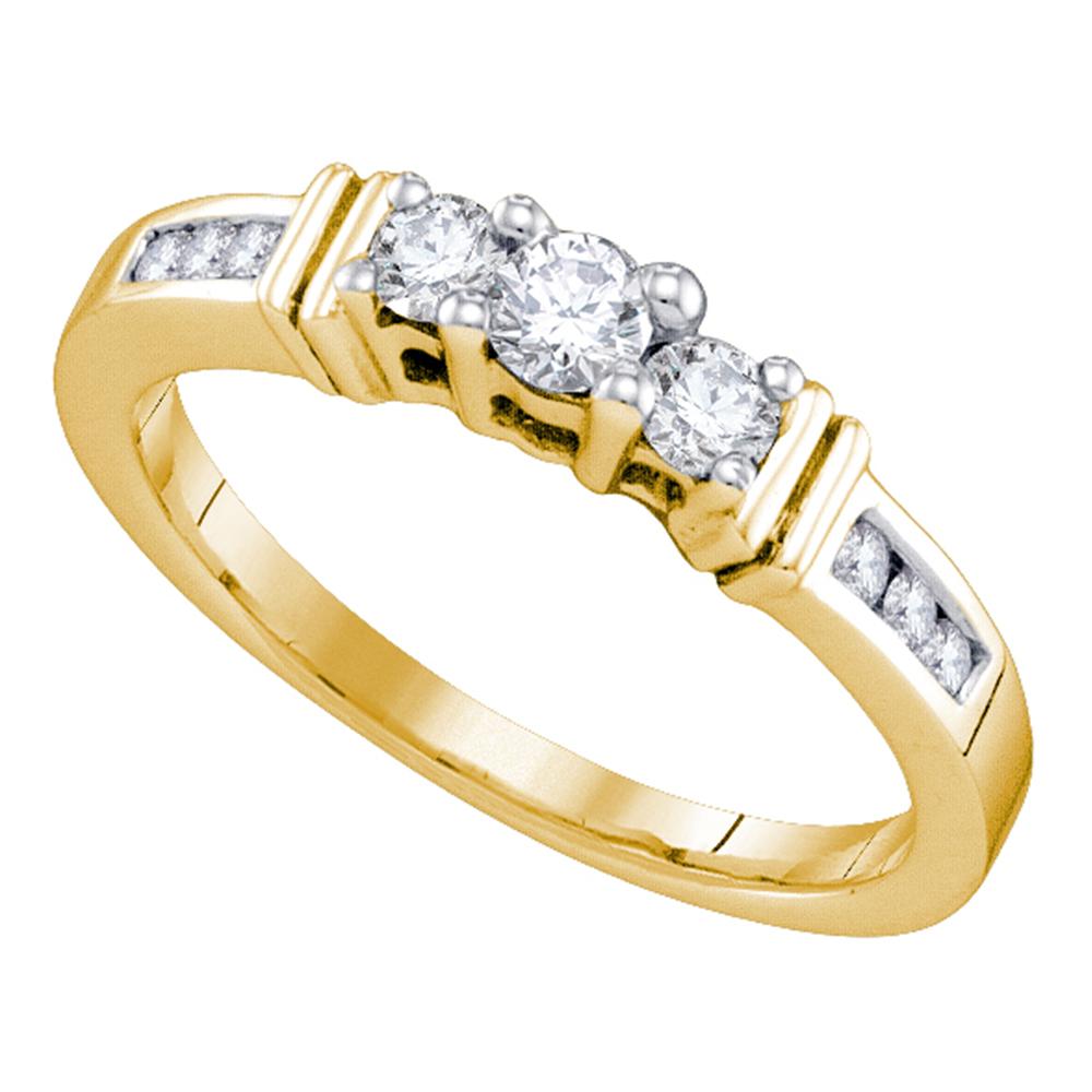 14kt Yellow Gold Womens Round Diamond 3-stone Bridal Wedding Engagement Ring 1/3 Cttw