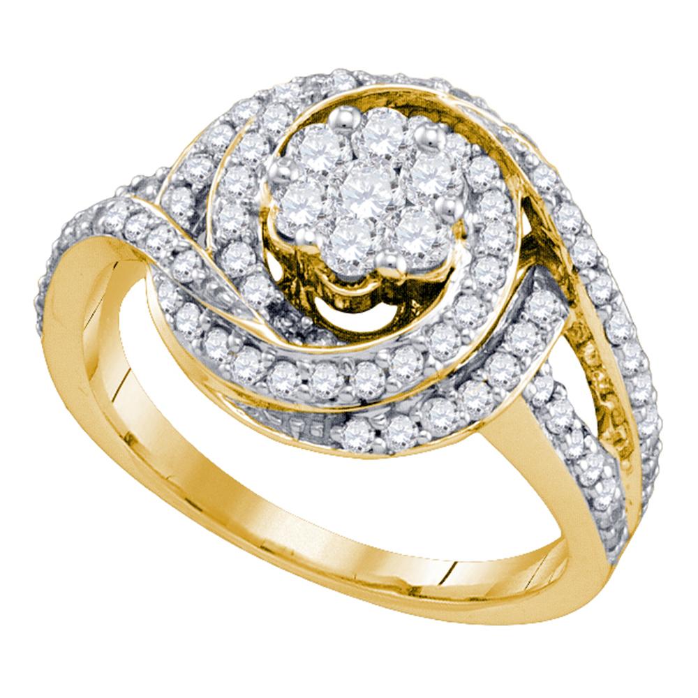 10kt Yellow Gold Womens Round Diamond Flower Cluster Bridal Wedding Engagement Ring 1.00 Cttw