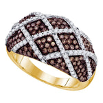 10kt Yellow Gold Womens Round Cognac-brown Color Enhanced Diamond Lattice Ring 1-1/3 Cttw