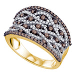 10kt Yellow Gold Womens Round Cognac-brown Color Enhanced Diamond Stripe Fashion Ring 1.00 Cttw