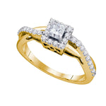 14kt Yellow Gold Womens Princess Diamond Solitaire Halo Bridal Wedding Engagement Ring 1/2 Cttw