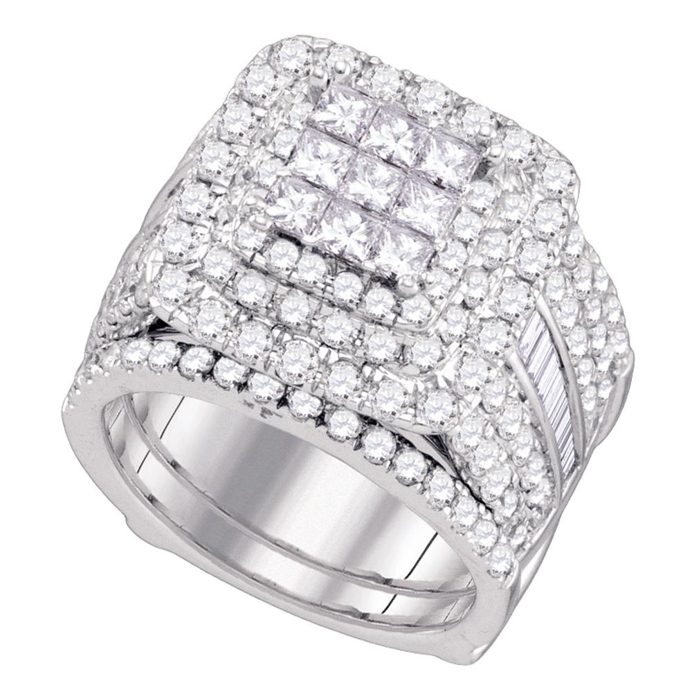 14kt White Gold Womens Diamond Cluster Wedding Bridal Ring Set 4.00 Cttw