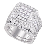 14kt White Gold Womens Diamond Cluster Wedding Bridal Ring Set 4.00 Cttw