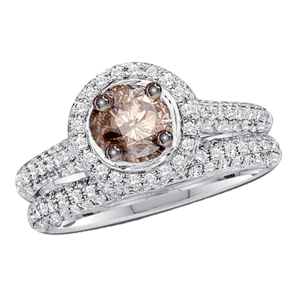 14k White Gold Cognac-brown Round Diamond Solitaire Bridal Wedding Engagement Size 8 Set 1-1/4 Cttw