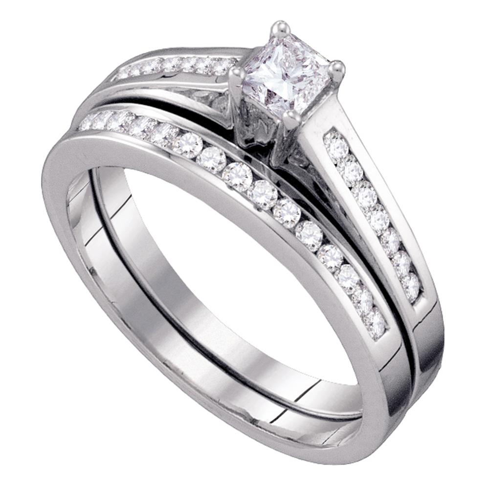 10kt White Gold Womens Princess Diamond Bridal Wedding Engagement Ring Band Set 1/2 Cttw Size 5