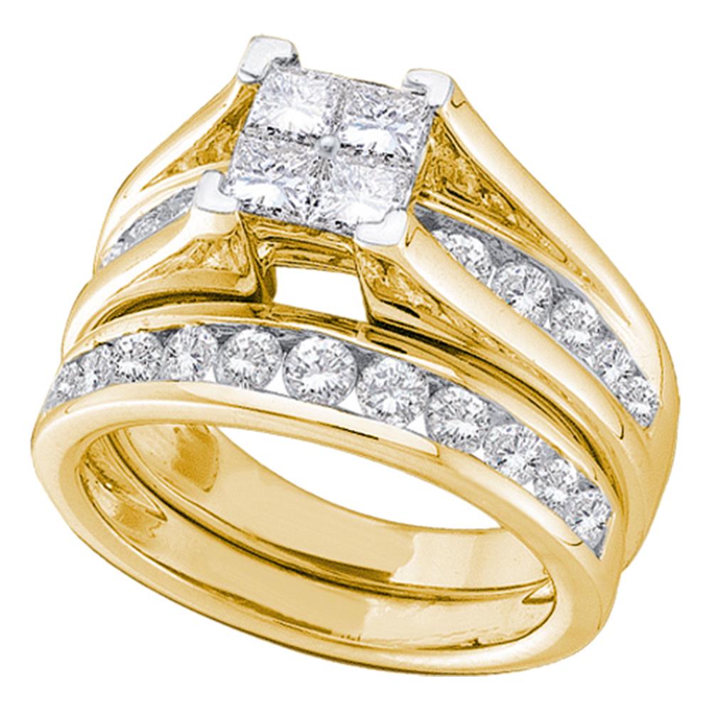 10kt Yellow Gold Womens Princess Diamond Bridal Wedding Engagement Ring Band Set 7/8 Cttw