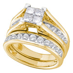 10kt Yellow Gold Womens Princess Diamond Bridal Wedding Engagement Ring Band Set 7/8 Cttw