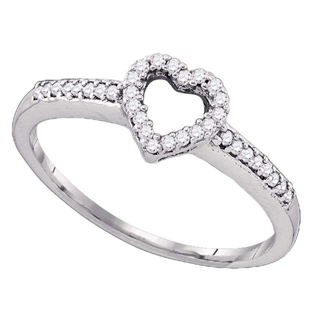 10kt White Gold Womens Round Diamond Heart Love Ring 1/6 Cttw