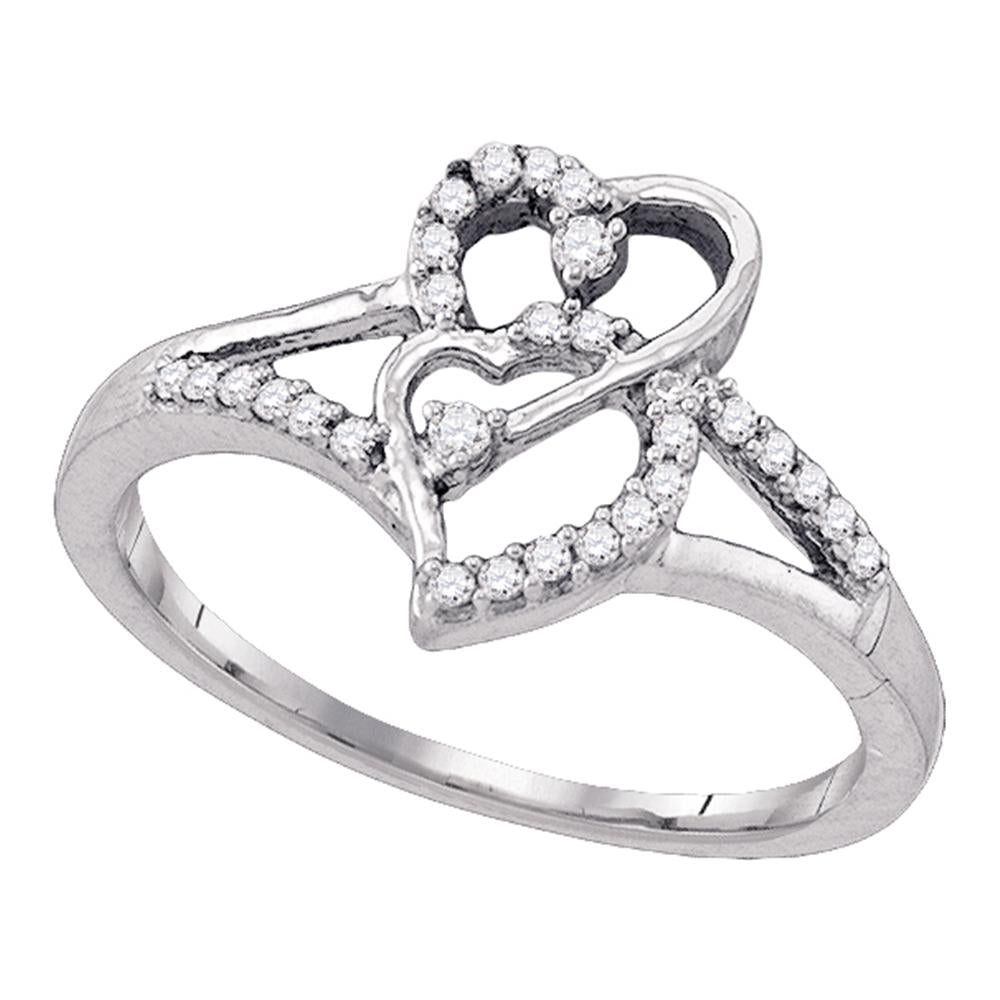 10k White Gold Womens Round Diamond Double Heart Promise Bridal Ring 1/6 Cttw