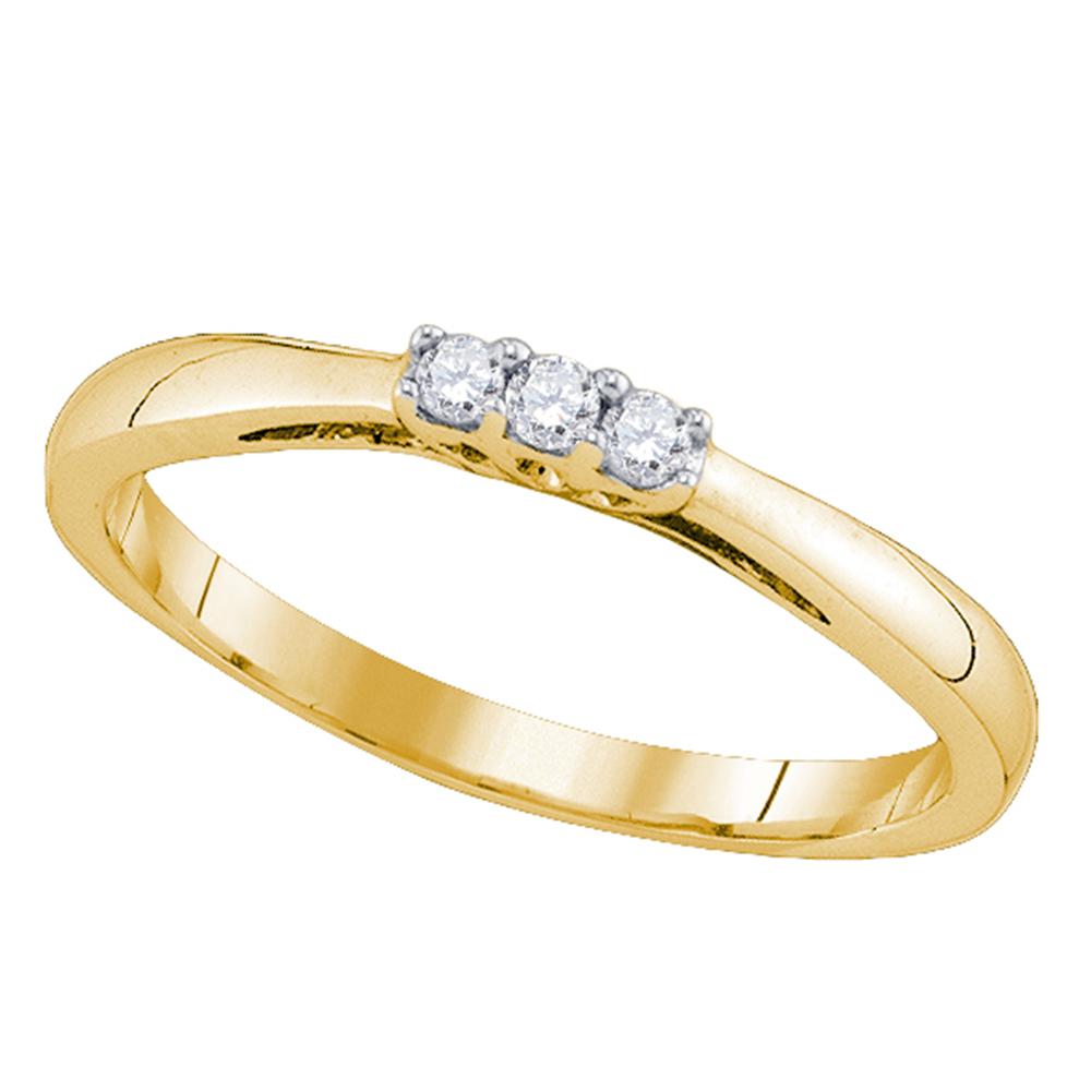 10kt Yellow Gold Womens Round Diamond 3-stone Bridal Wedding Engagement Ring 1/12 Cttw