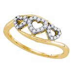 10kt Yellow Gold Womens Round Diamond Heart Love Ring 1/5 Cttw