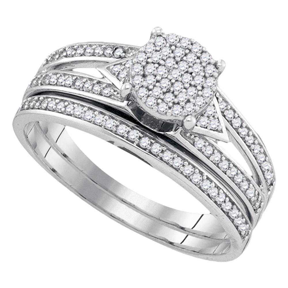 10kt White Gold Womens Round Diamond Cluster Bridal Wedding Engagement Ring Band Set 1/3 Cttw