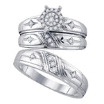 10kt White Gold His & Hers Round Diamond Cross Cluster Matching Bridal Wedding Ring Set 1/4 Cttw