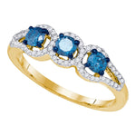 10kt Yellow Gold Womens Round Blue Color Enhanced Diamond 3-stone Bridal Wedding Engagement Ring 5/8 Cttw