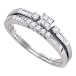 10k White Gold Womens Princess Diamond Slender Wedding Bridal Engagement Ring Band Set 1/3 Cttw