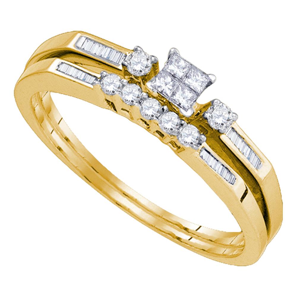 10k Yellow Gold Womens Princess Diamond Slender Wedding Bridal Engagement Ring Band Set 1/3 Cttw