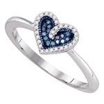 10kt White Gold Womens Round Blue Color Enhanced Diamond Heart Love Ring 1/10 Cttw