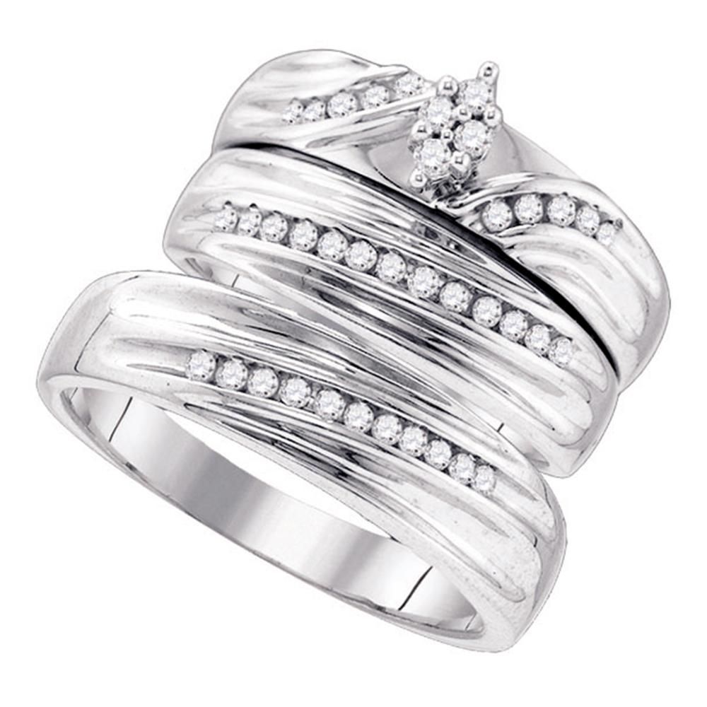 Sterling Silver His & Hers Round Diamond Cluster Matching Bridal Wedding  Ring Band Set 3/8 Cttw