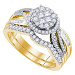 14kt Yellow Gold Womens Princess Round Diamond Soleil Bridal Wedding Engagement Ring Band Set 3/4 Cttw